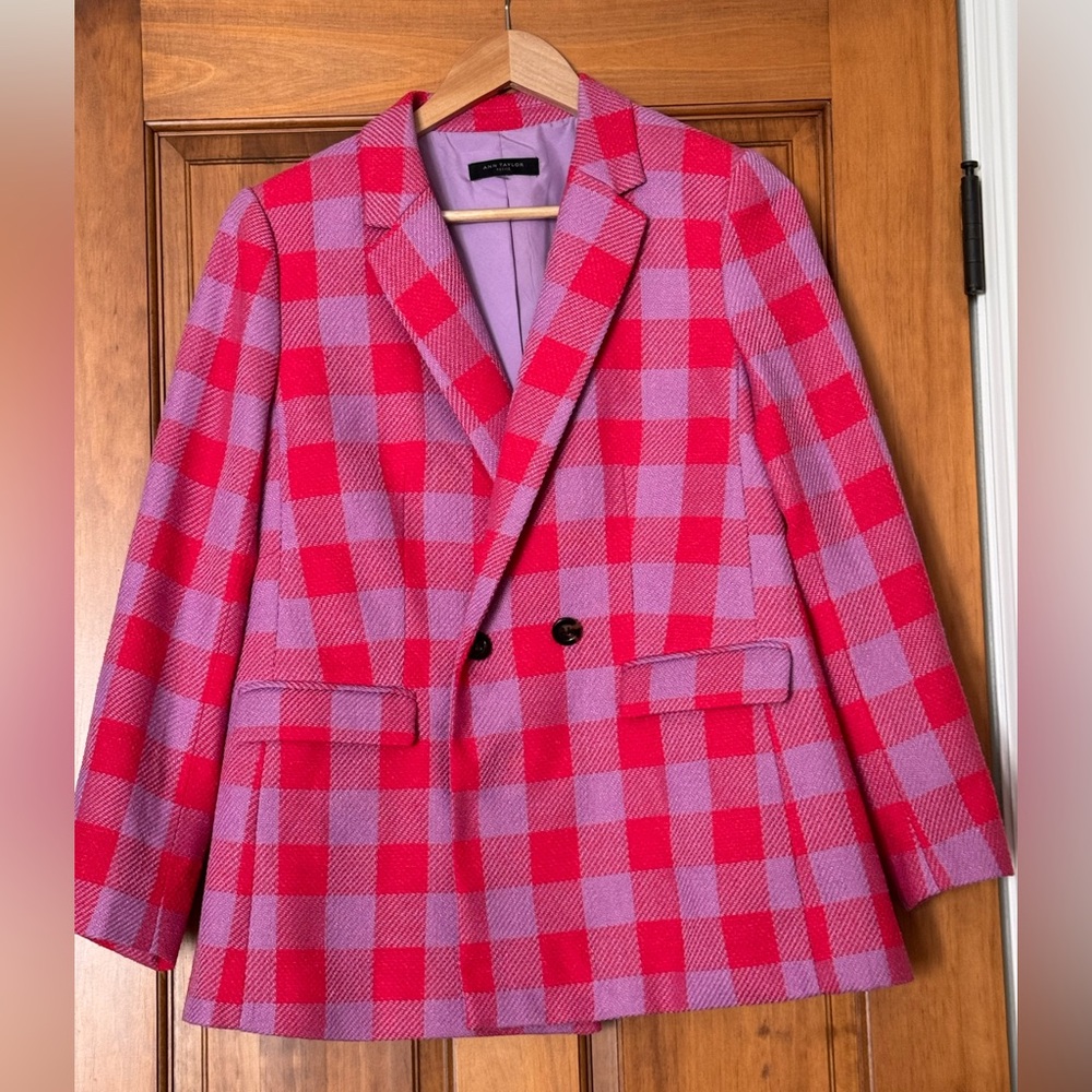 Anne Taylor pink and lavender plaid blazer
